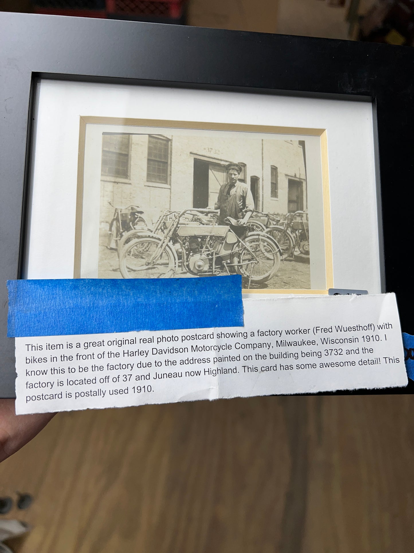 1909 Harley Davidson Factory Photo with Factory Worker