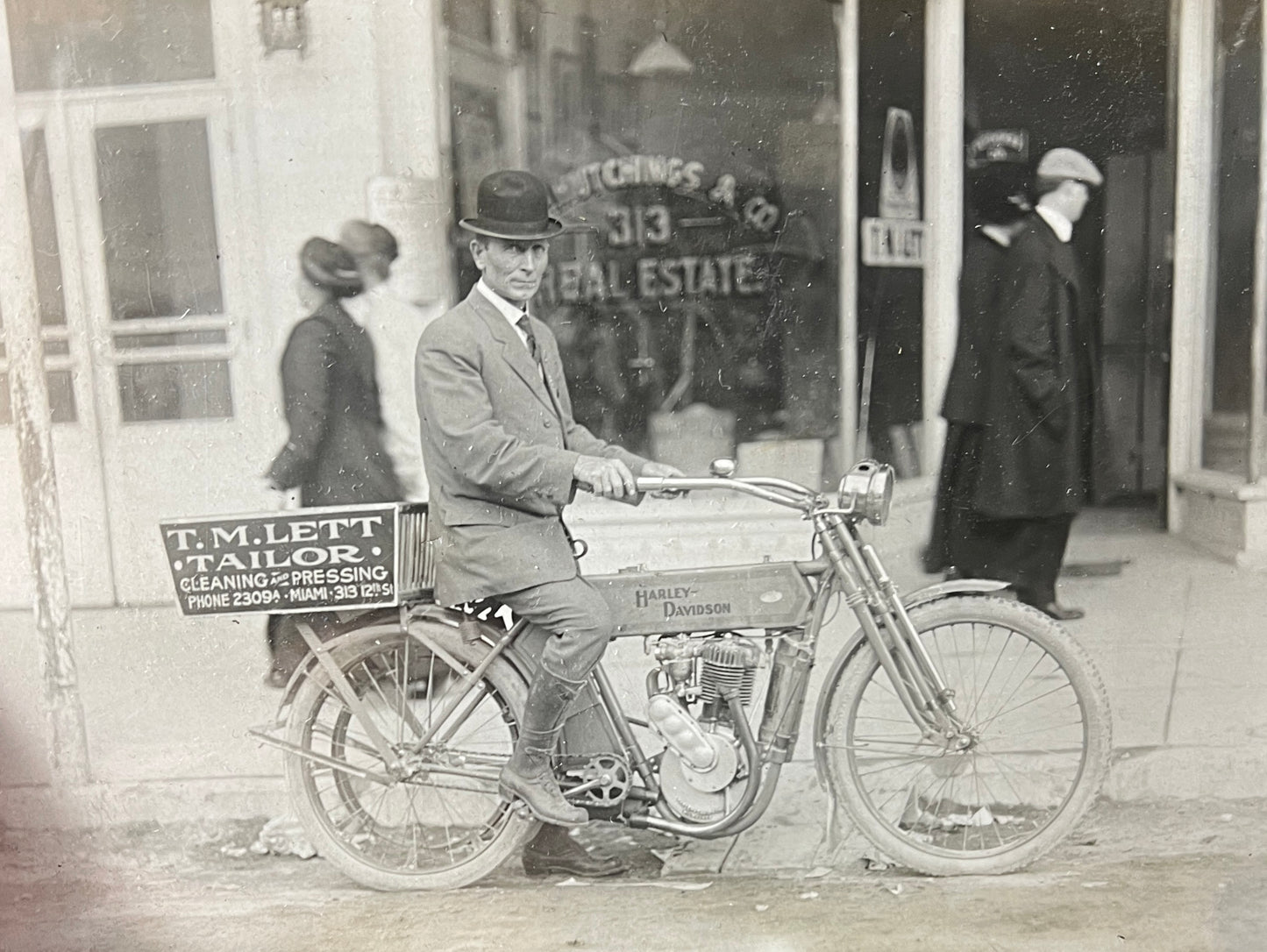 1911 Harley Davidson Motorcycle w/ T.M. Lett Tailor Factory Promo Photo