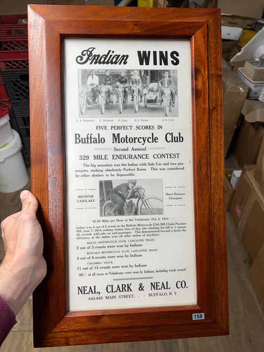 1914 Hedstrom Indian Endurance Poster w/ 8 Valve Racer