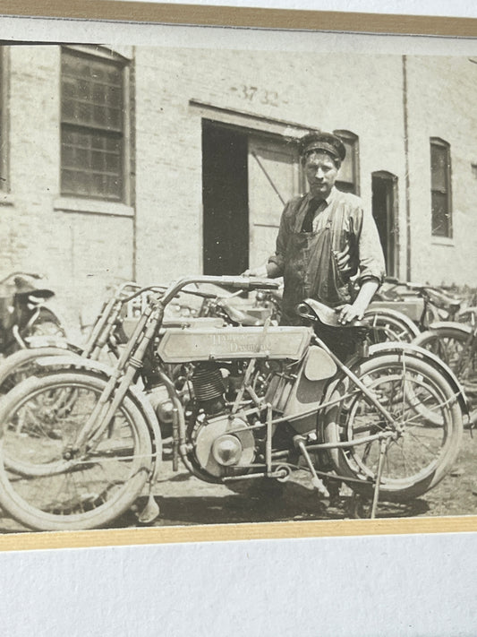 1909 Harley Davidson Factory Photo with Factory Worker