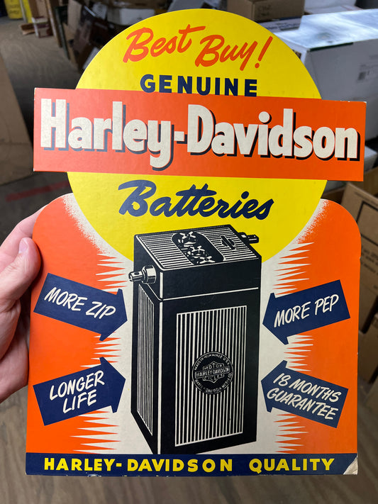 Harley Davidson Battery Cardboard Display NOS 1950’s-60’s