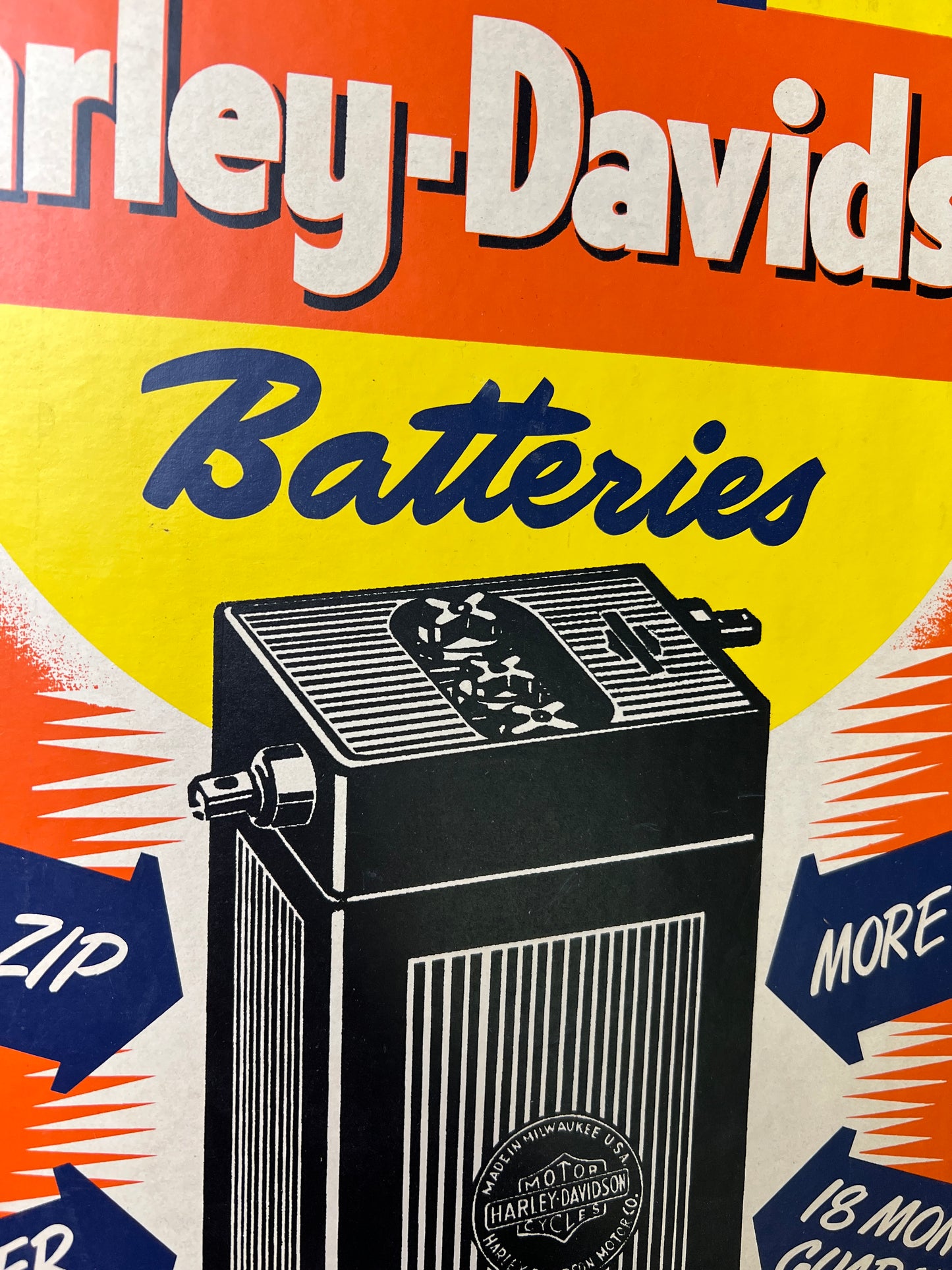 Harley Davidson Battery Cardboard Display NOS 1950’s-60’s