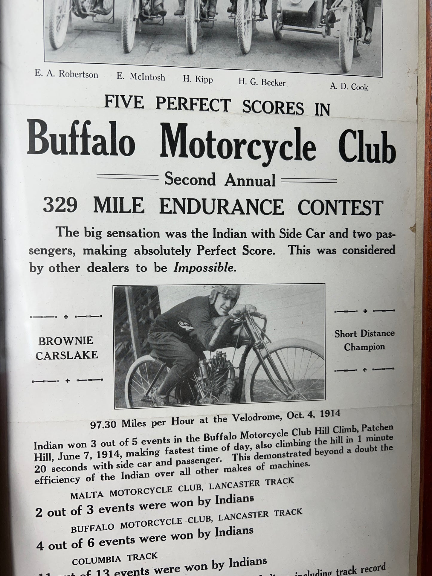 1914 Hedstrom Indian Endurance Poster w/ 8 Valve Racer