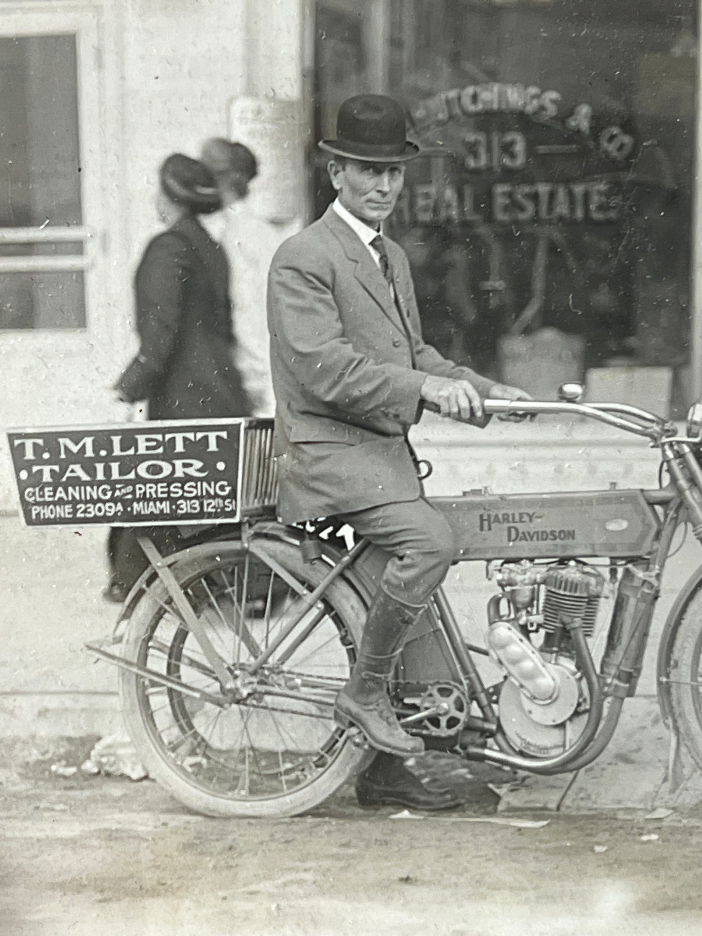 1911 Harley Davidson Motorcycle w/ T.M. Lett Tailor Factory Promo Photo