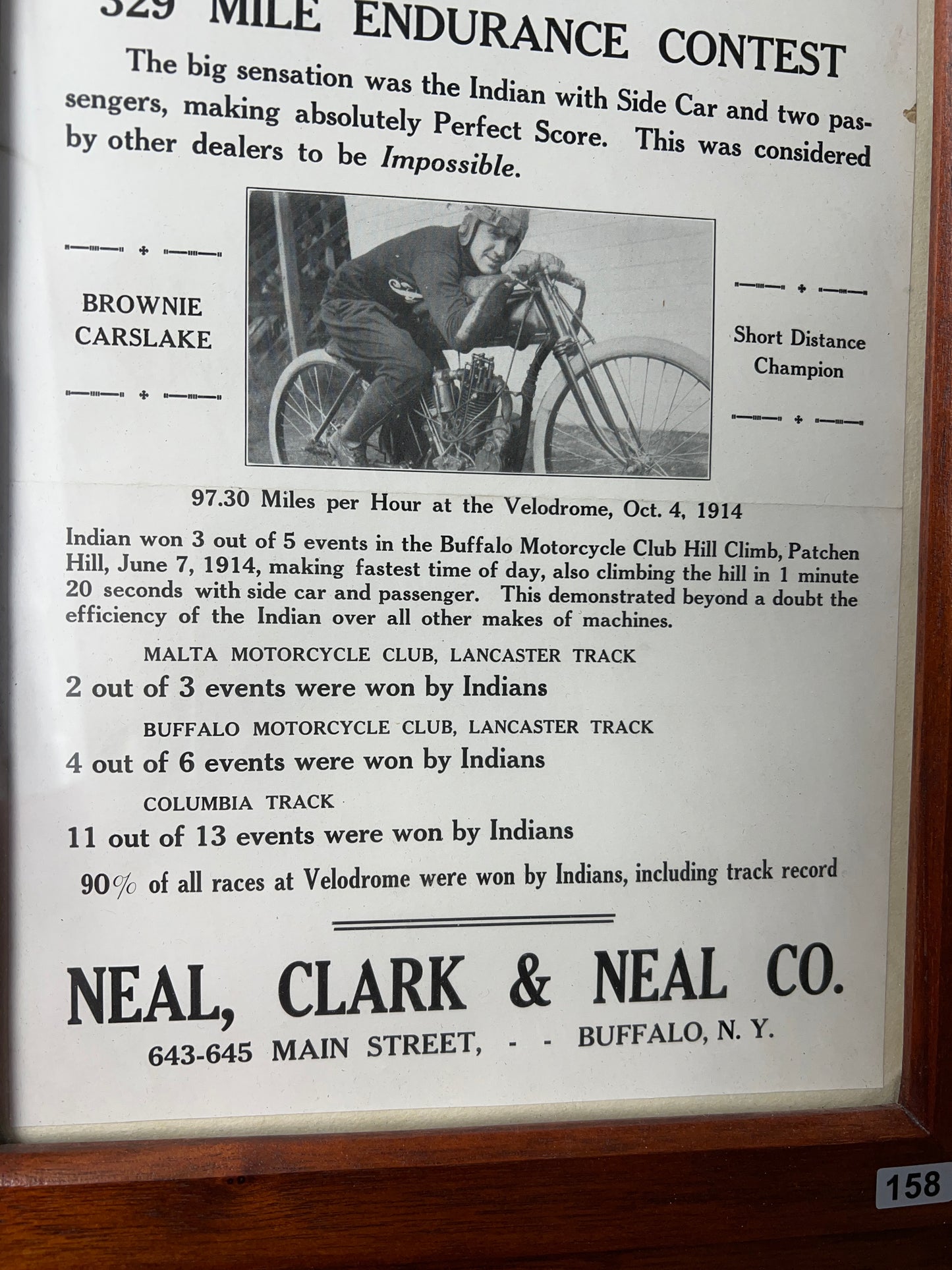 1914 Hedstrom Indian Endurance Poster w/ 8 Valve Racer